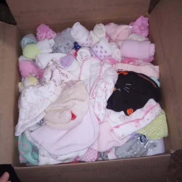 Other - Baby Newborn girls essentials hats & mittens, socks mystery box, 79 items.